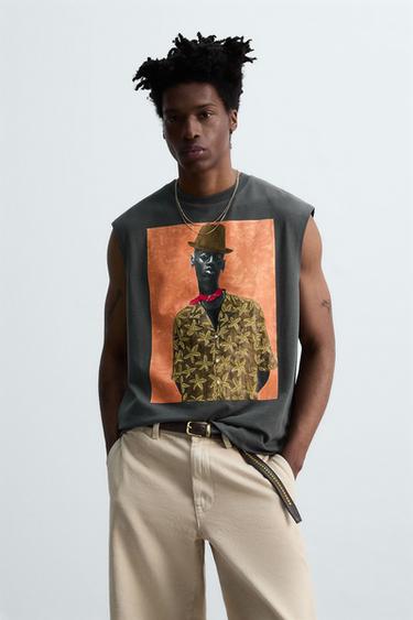 T-SHIRT TANK ESTAMPADA COM BORDADOS © OTIS KWAME KYE QUAICOE - Cinzento da Zara