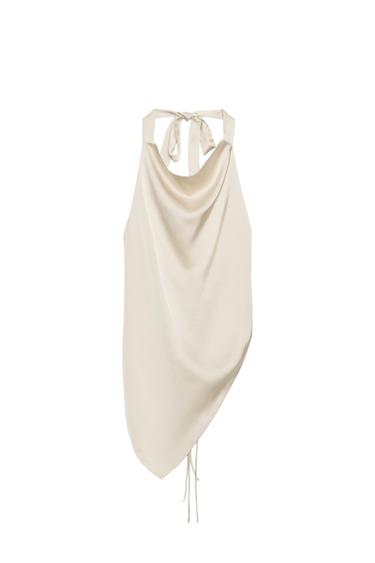Zara SATIN ASYMMETRIC HALTER TOP - Gray / Beige