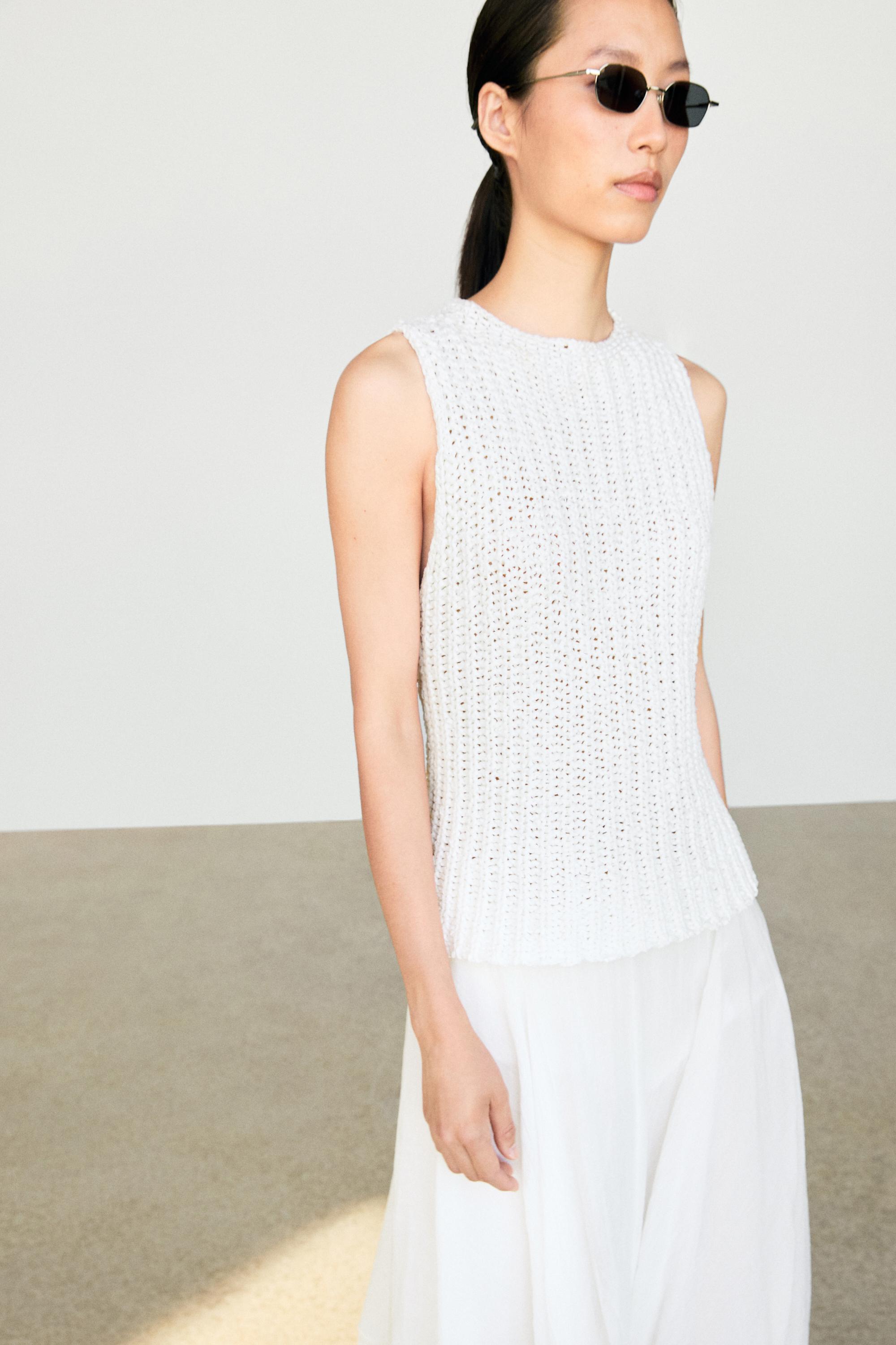 Textured cotton knit top — White