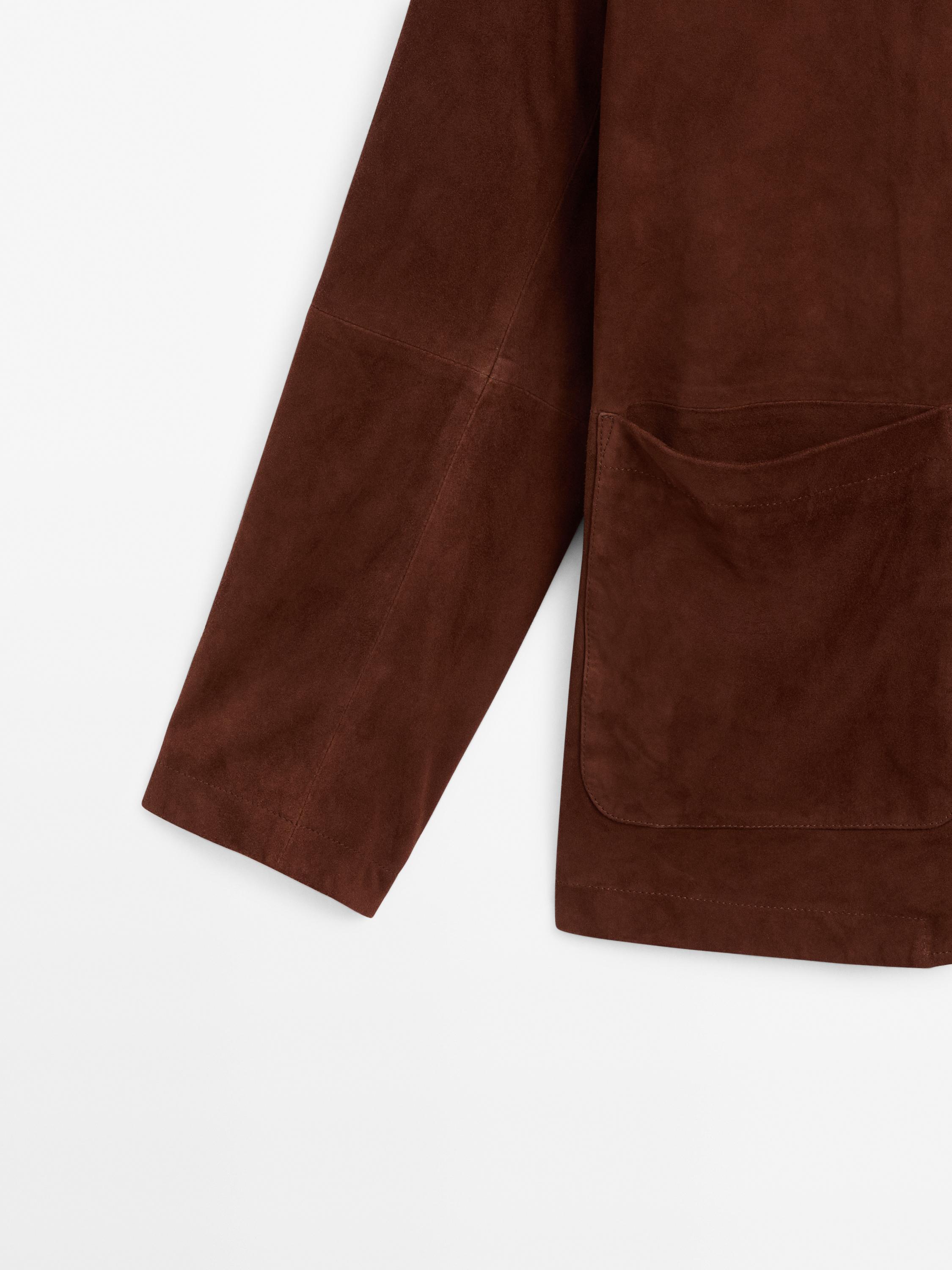 Suede leather stand collar jacket