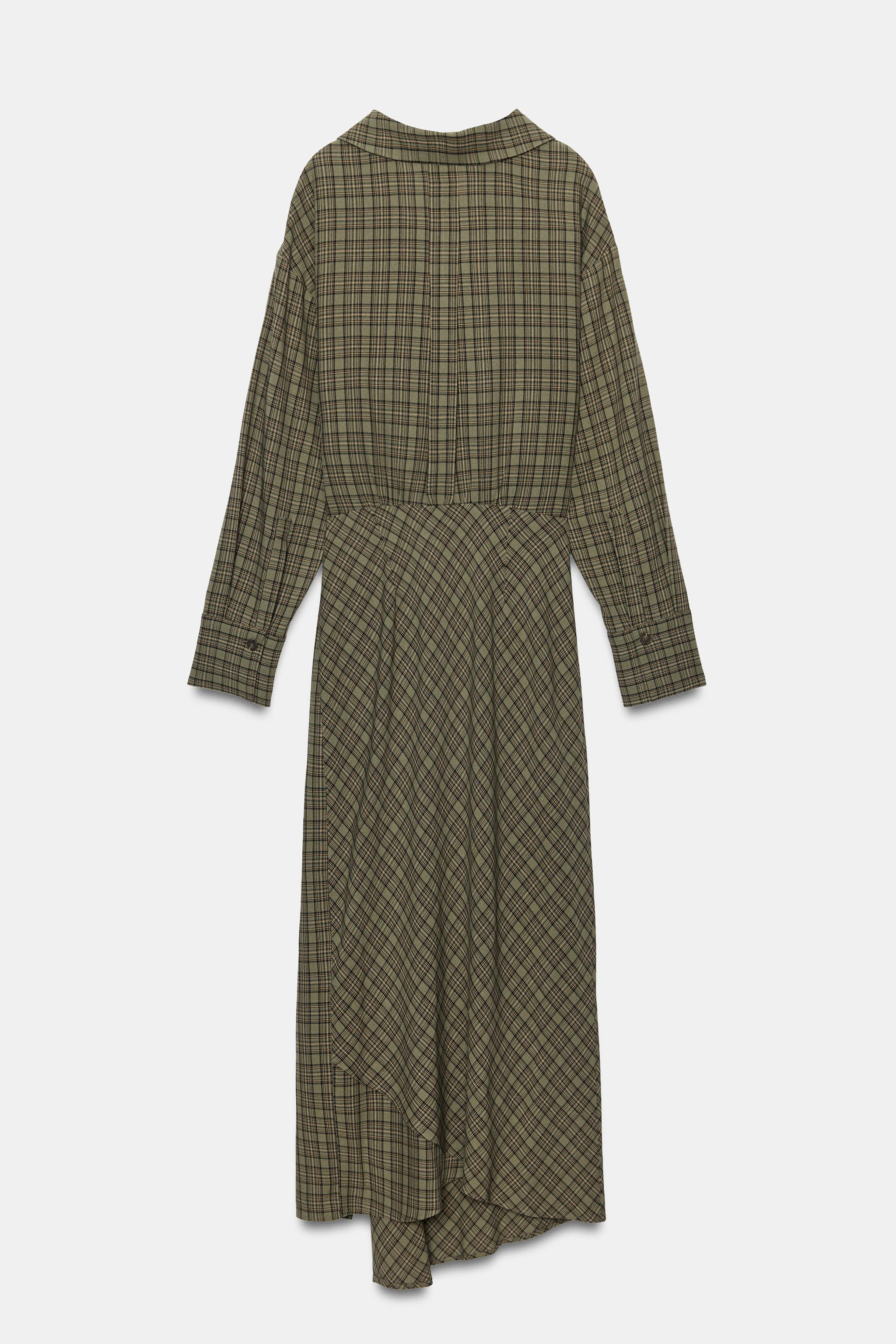 ROBE MI-LONGUE À CARREAUX ET GARNITURE