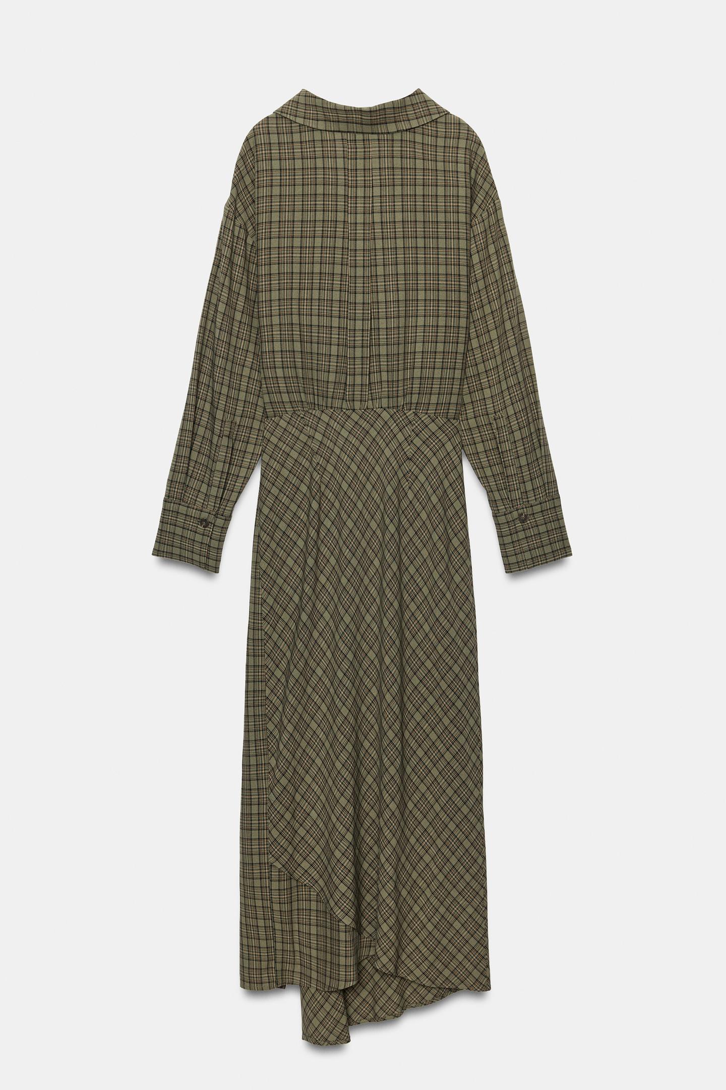 Женское платье Zara Check MIDI with Hardware, цвет: Серый зелёный — фото 3