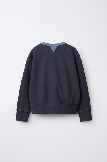 SWEATSHIRT WITH CONTRAST NECK AND CUT-OUTS - Blue by Zara - Image 1