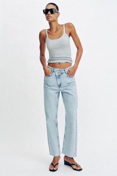 QUẦN JEANS Z1975 ỐNG ĐỨNG CẠP VẮT CHÉO - Màu xanh nhạt từ Zara - Hình ảnh 0