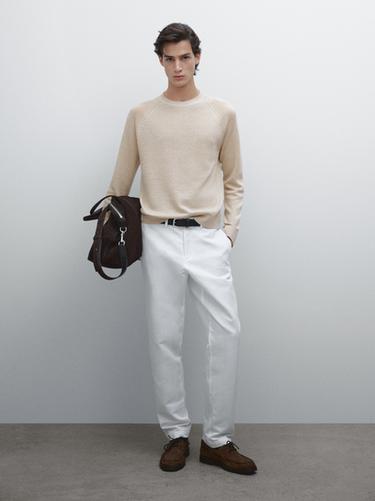 Zara Linen blend crew neck sweater - Beige - Image 0