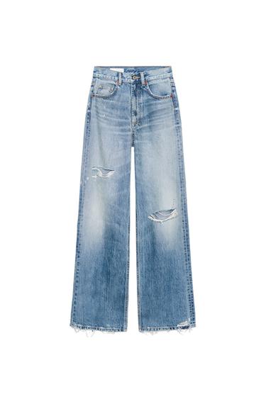 TRF RIPPED HIGH-WAIST WIDE-LEG JEANS - Blue by Zara