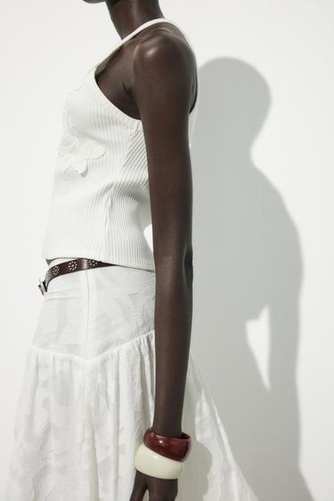 EMBROIDERED RIBBED T-SHIRT - White by Zara - Image 3