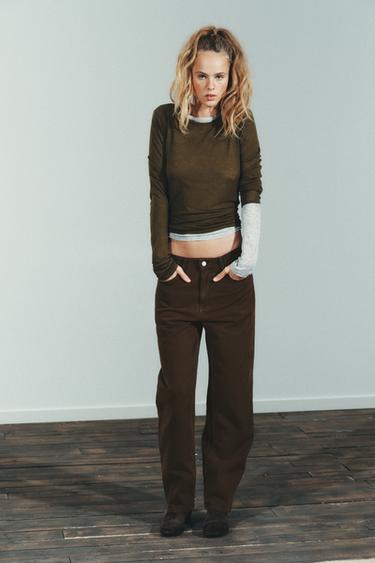TRF BAGGY MID-WAIST JEANS - Brown by Zara