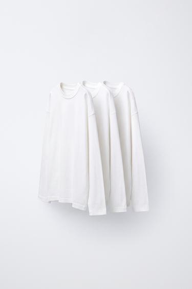 3-PACK OF PLAIN LONG SLEEVE T-SHIRTS - White by Zara