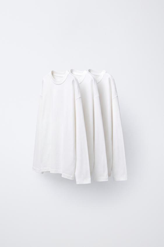 LOT DE TROIS T-SHIRTS UNIS À MANCHES LONGUES - Blanc de Zara - Image 0