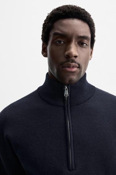 ZIP-COLLAR SWEATER - Navy blue by Zara - Image 4