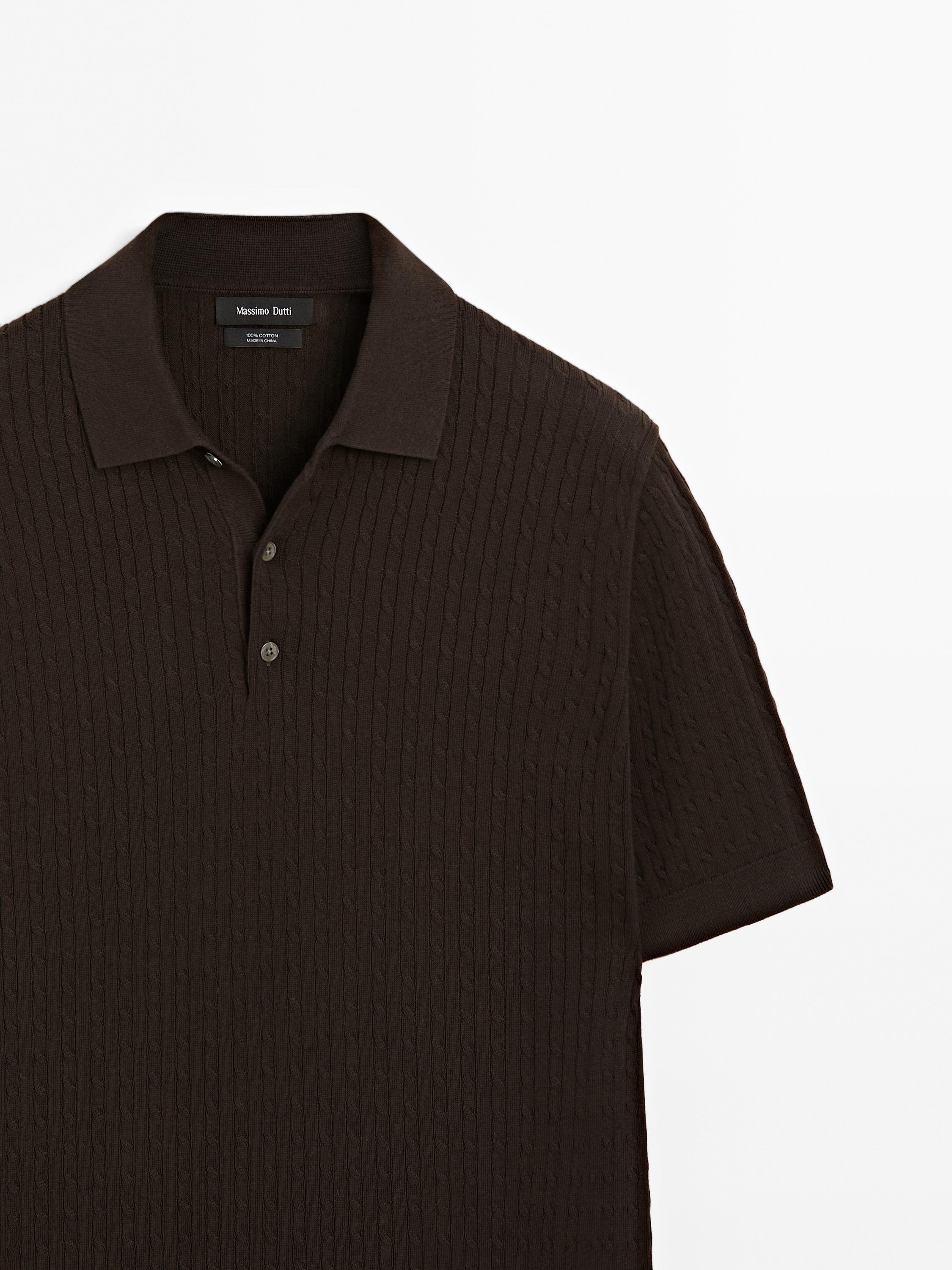 100% cotton cable-knit polo sweater