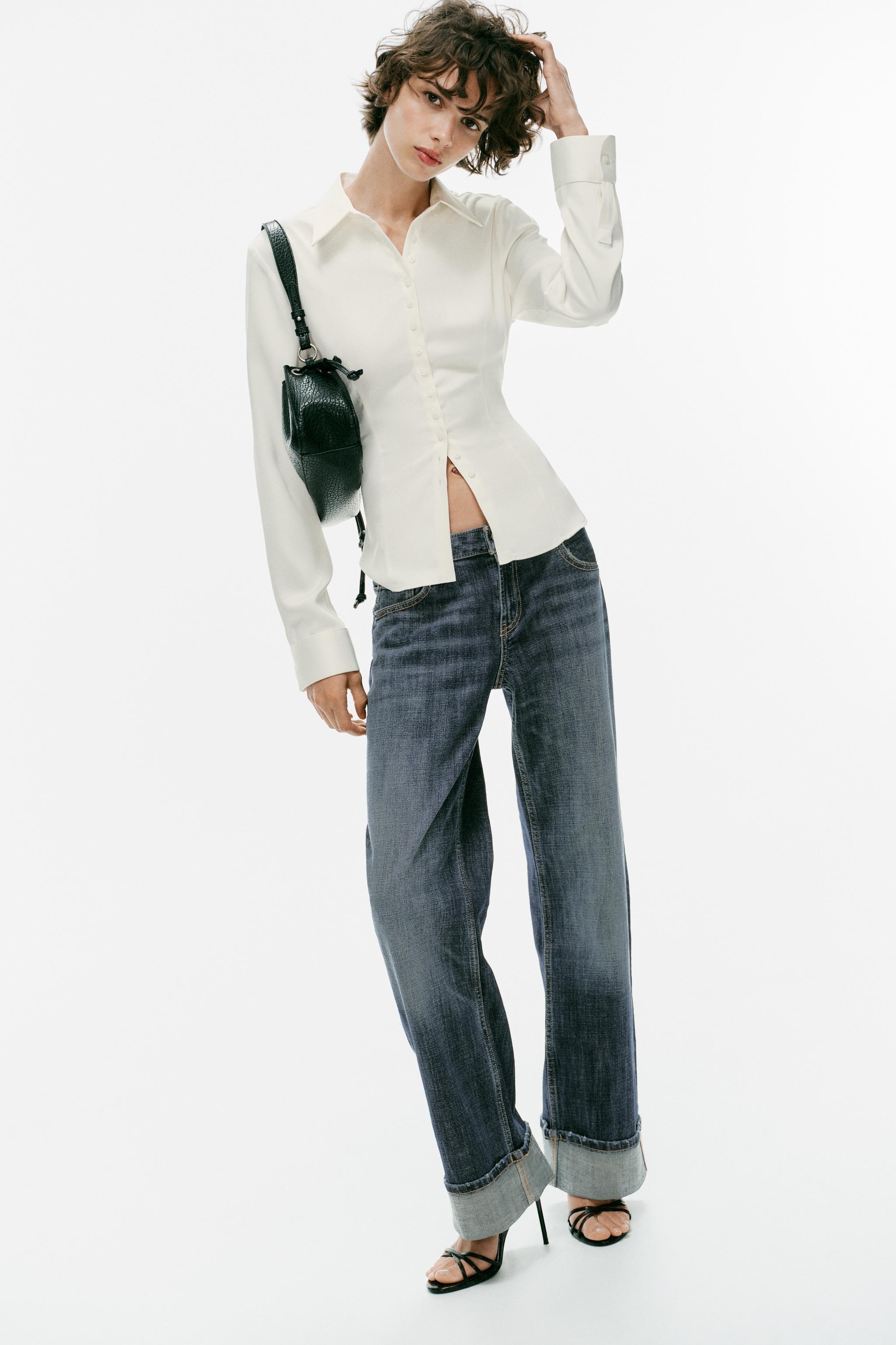 FITTED SATIN SHIRT — Oyster-white