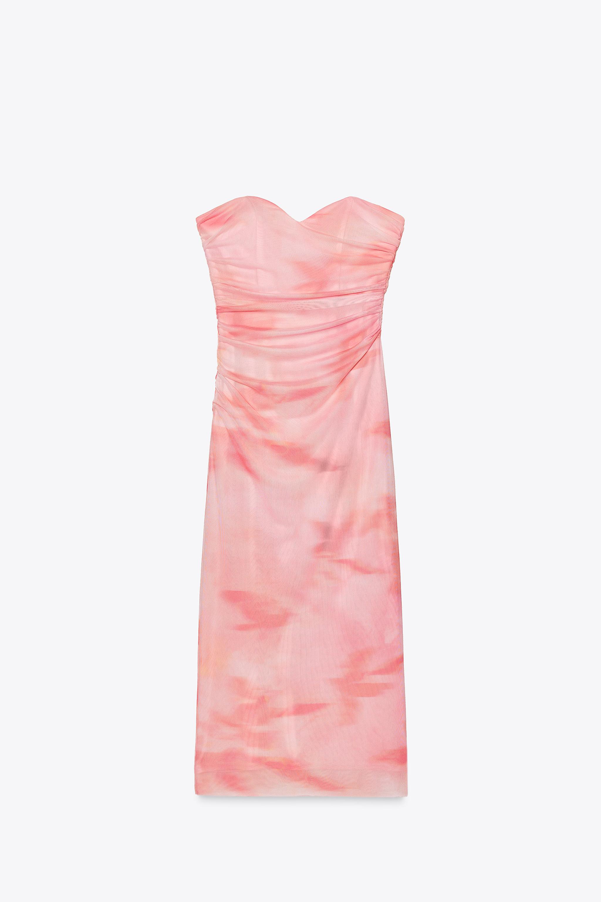 【ZARA】プリント ストラップレス チュールワンピース3152/353 ZARA プリント ストラップレス チュールワンピース 3152/353