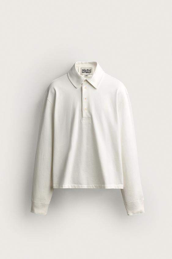 CROPPED FIT COTTON POLO SHIRT - Oyster-white by Zara - Image 0