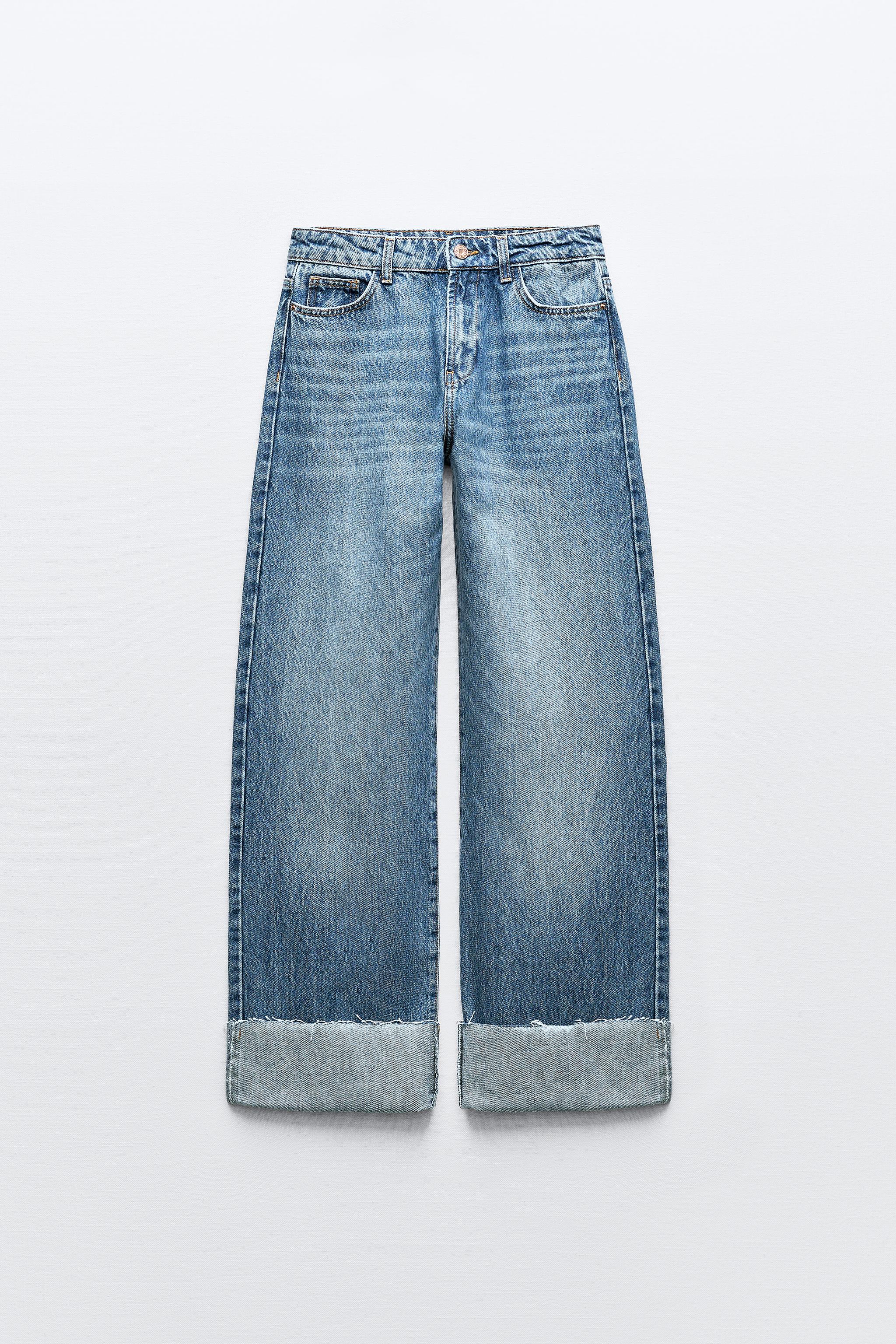 Z1975 HIGH WAIST CUFFED STRAIGHT CUT JEANS - Zara