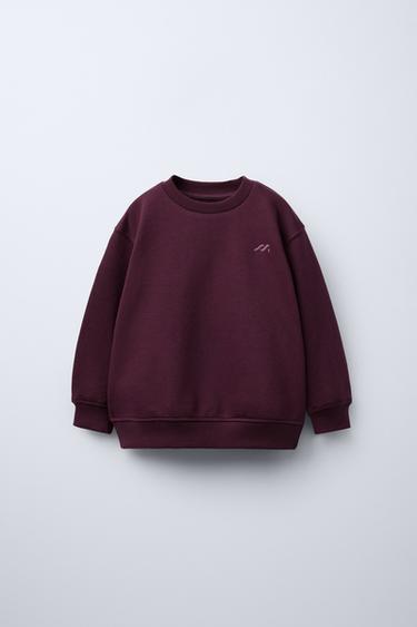PLAIN HOODIE WITH EMBROIDERED DETAIL - Burgundy by Zara