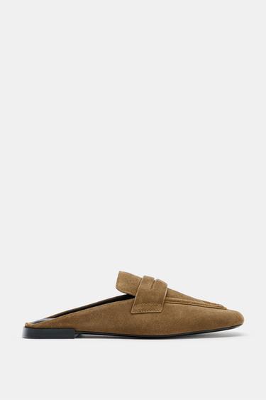 SPLIT SUEDE MULE LOAFERS - Zara-ს Dark tan