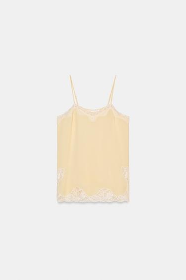 ZW COLLECTION LACE CAMISOLE TOP - Light yellow by Zara - Image 4