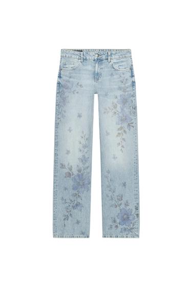 JEANS Z1975 STRAIGHT TIRO MEDIO LONG LENGTH ESTAMPADO FLORAL - Azul medio de Zara