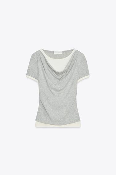 CAMISETA DOBLE RIB - Gris vigoré de Zara