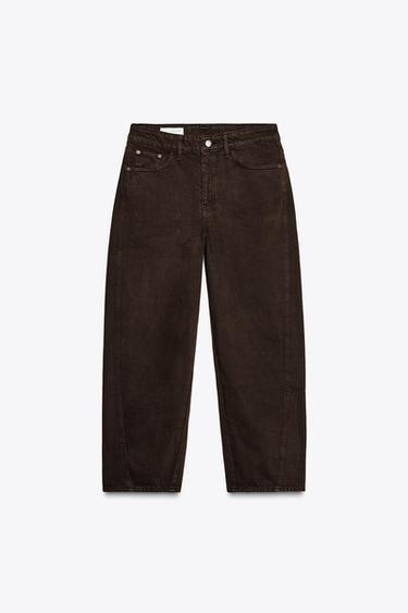HIGH-WAISTED CROPPED TRF JEANS - Chocolate by Zara - Image 0