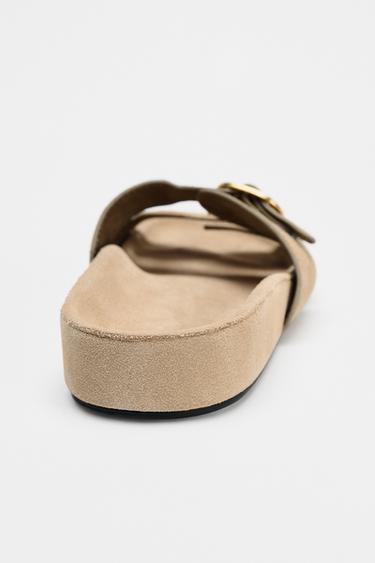 SPLIT SUEDE BUCKLE SANDALS - Beige by Zara - Image 4