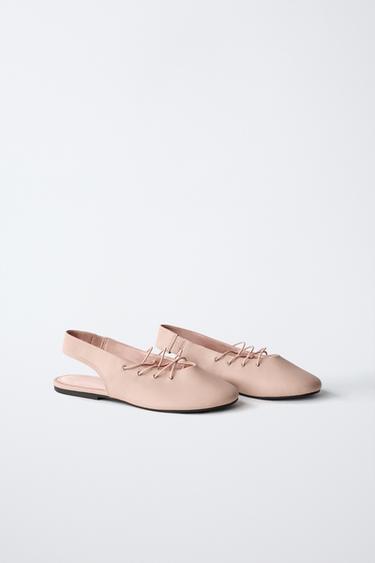 LACE-UP SLINGBACK BALLET FLATS - Pink by Zara