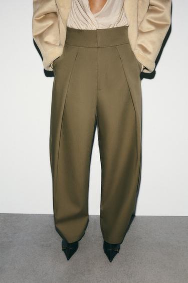 PANTALÓN BALLOON PLIEGUES - Khaki de Zara