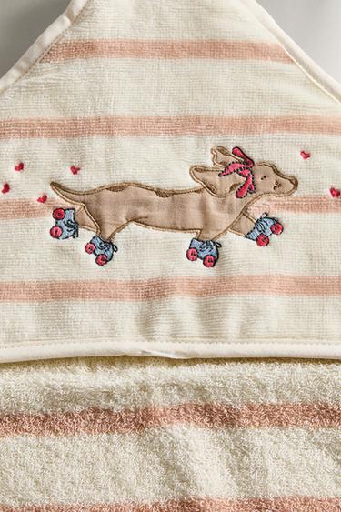 CHILDREN'S HOODED SKATER DOG BATH TOWEL - Pink / White by Zara - Image 4