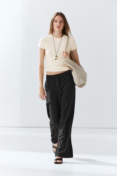 Zara Short sleeve cotton blend T-shirt - Ecru - Image 0
