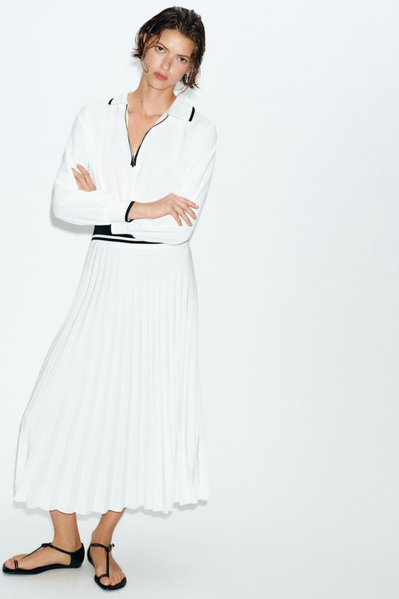 COMBINATION PLEATED MIDI DRESS