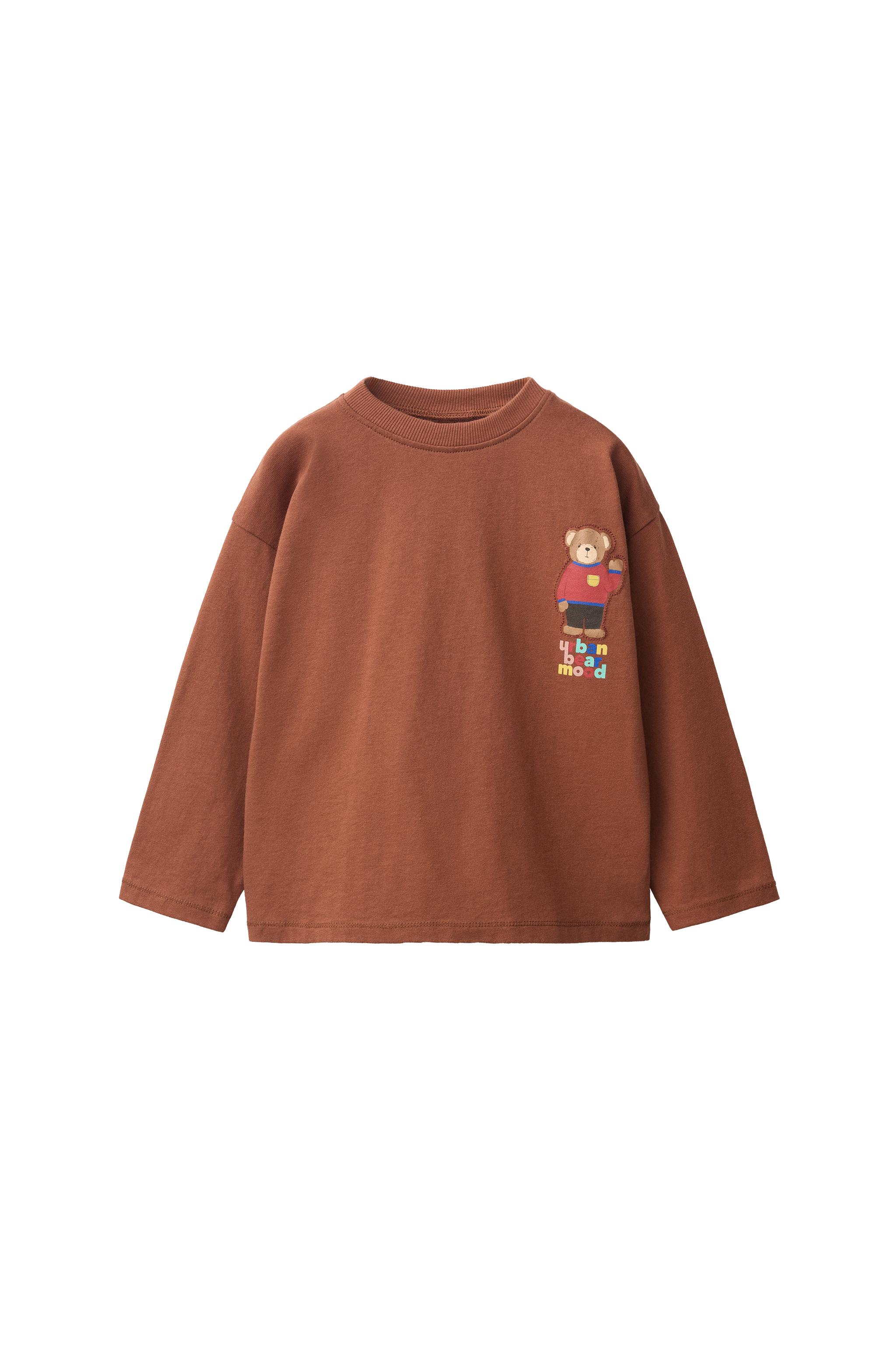 ベア＆テキストパッチTシャツ - ブラウン | ZARA Japan / 日本
