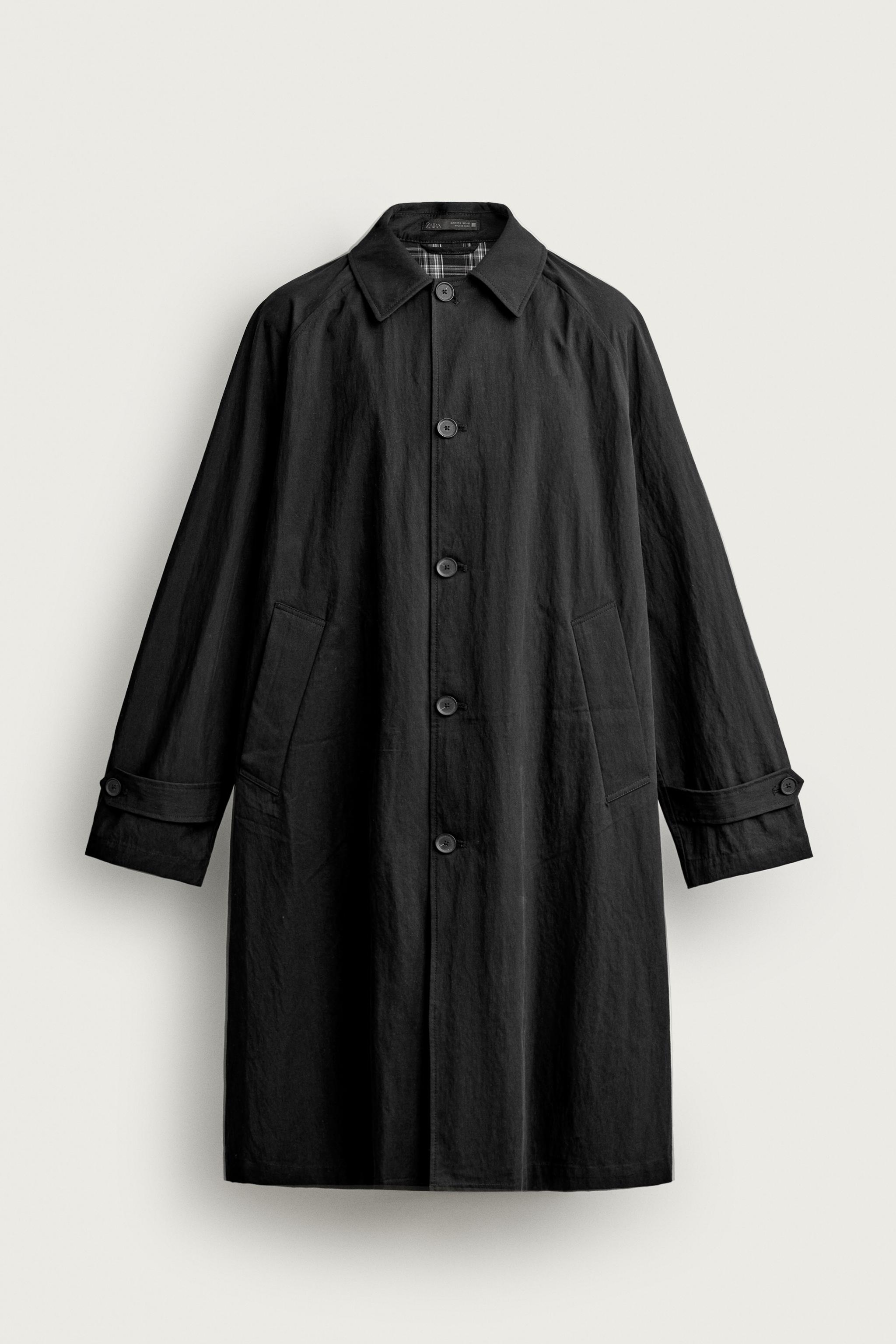CONTRAST RELAXED FIT TRENCH COAT — Black