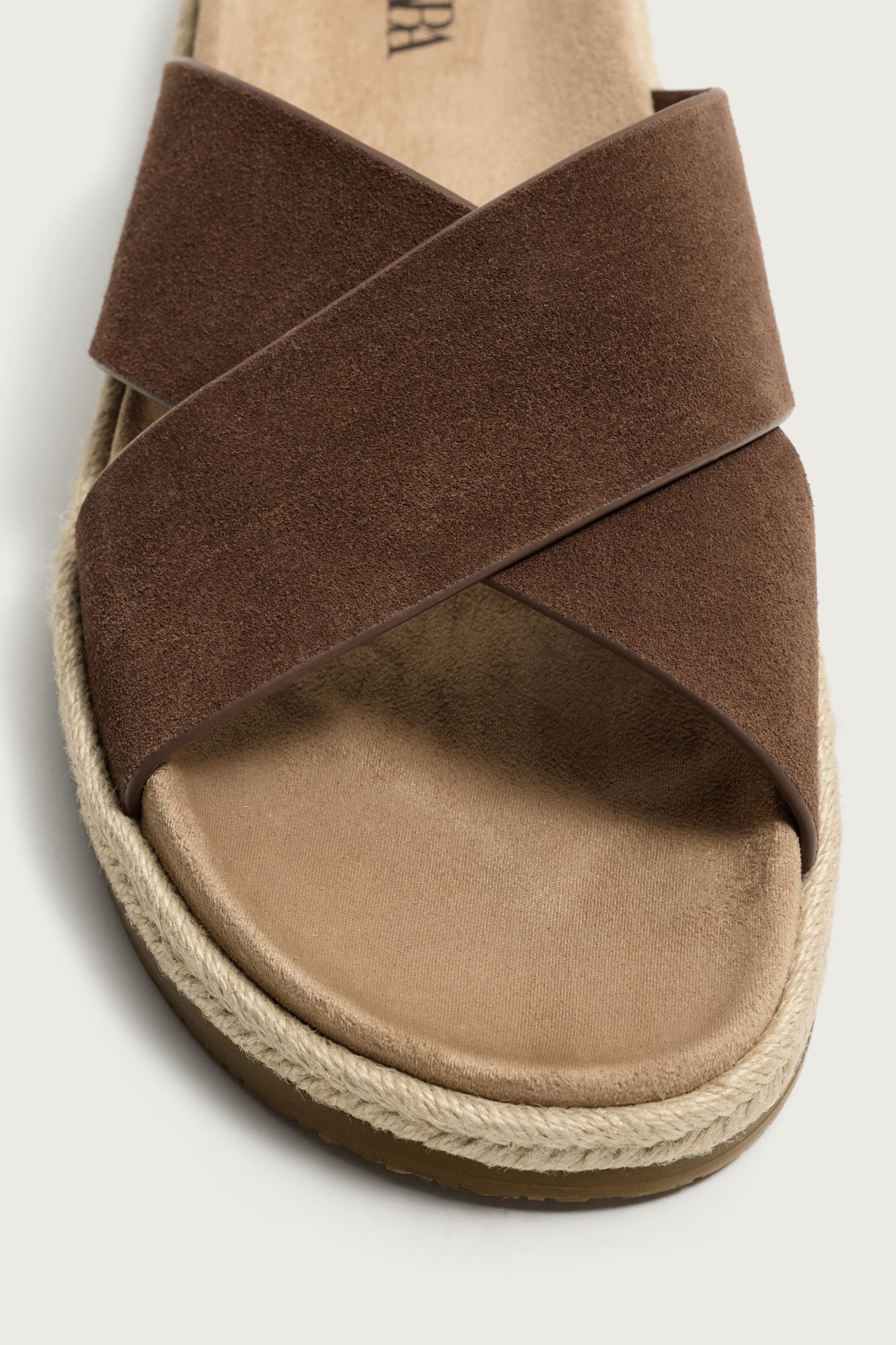 Мужские сандалии Zara LEATHER CROSSOVER SANDALS — фото 6