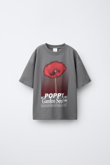 POPPY PRINT T-SHIRT - Anthracite grey by Zara - Image 0