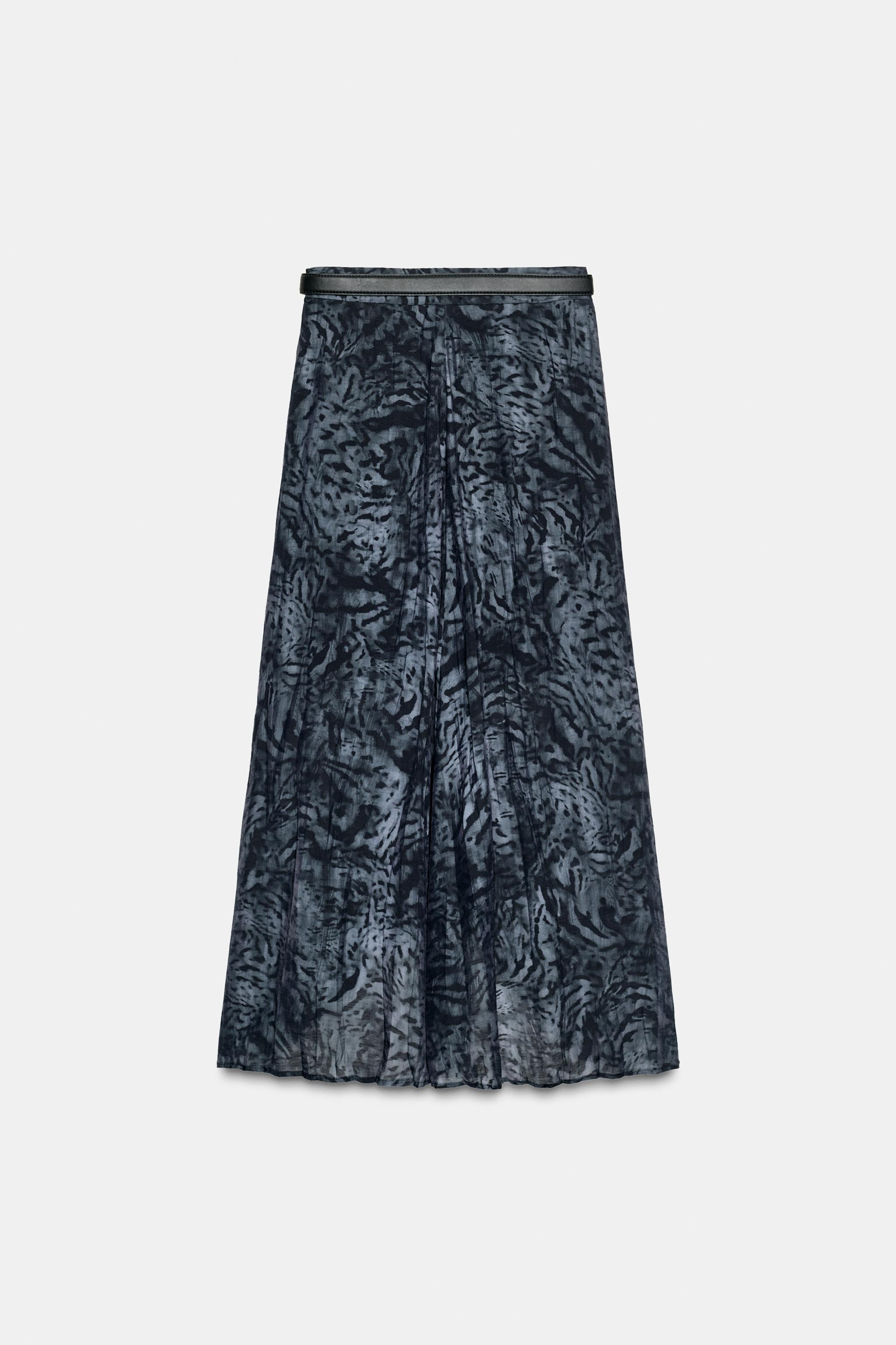 PRINTED MIDI SKIRT WITH BELT