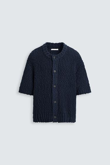 TEXTURED COTTON CARDIGAN - Navy blue by Zara