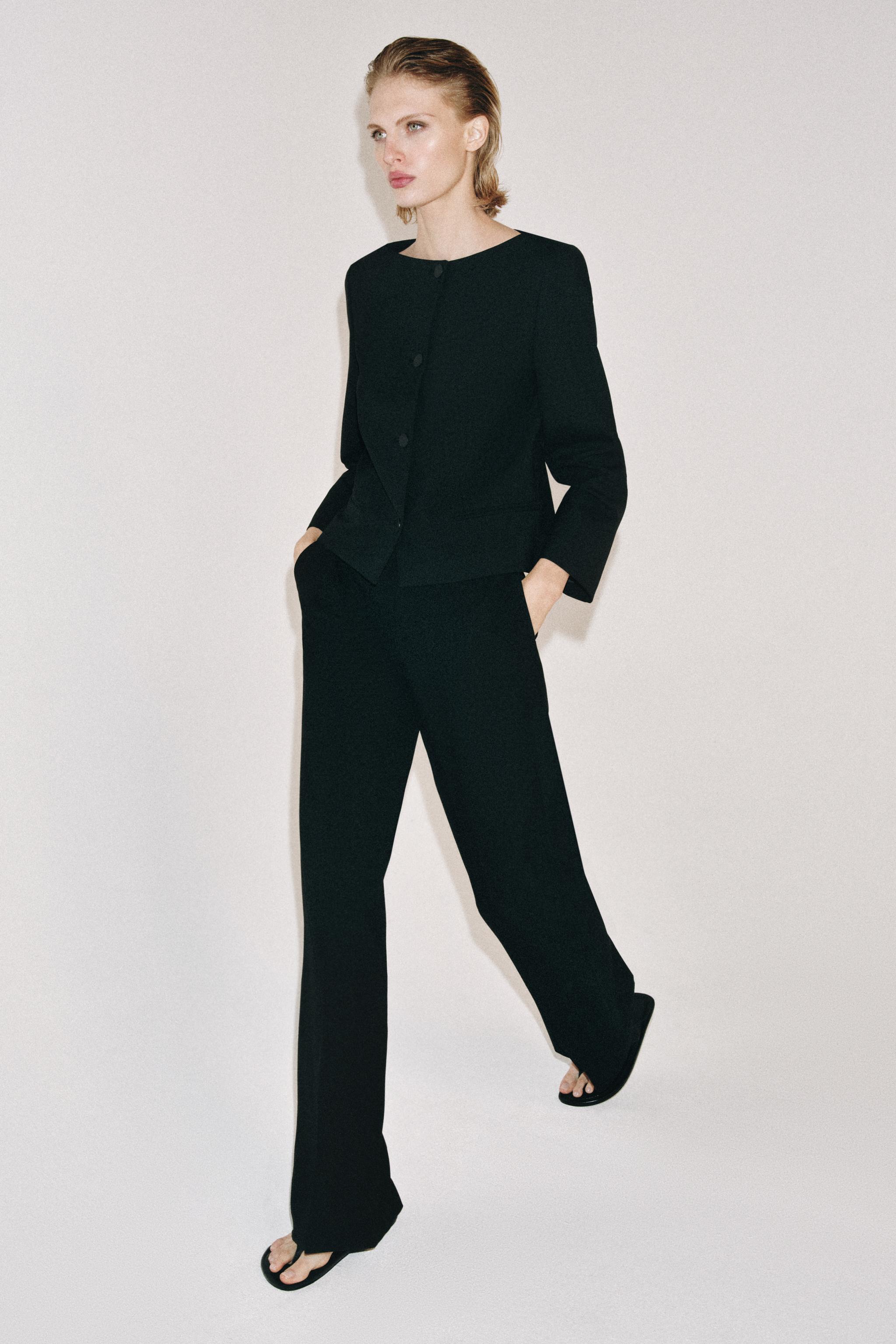 ZW COLLECTION LOW-RISE STRAIGHT PANTS — Black