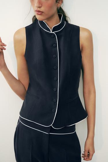 VEST MED KONTRASTKANTER - marine fra Zara