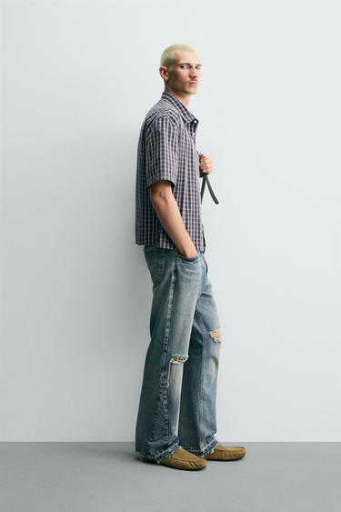 CHEMISE RELAXED FIT À CARREAUX - Bleu de Zara - Image 3