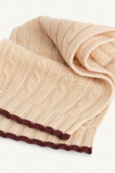 LIMITED EDITION CABLE KNIT SCARF 100% WOOL - Light beige by Zara - Image 3