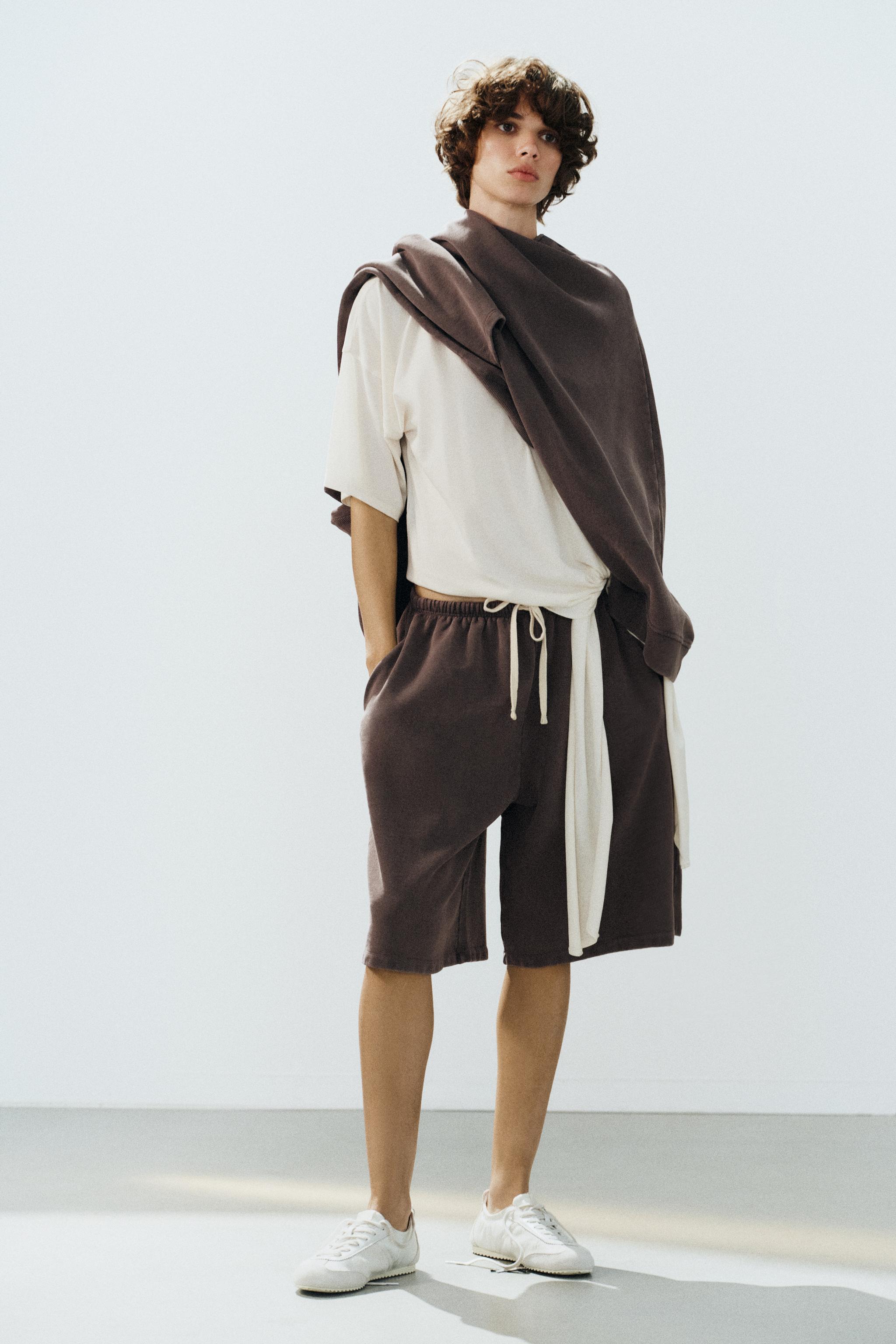 WASHED DRAWSTRING BERMUDA SHORTS — dirty-mauve