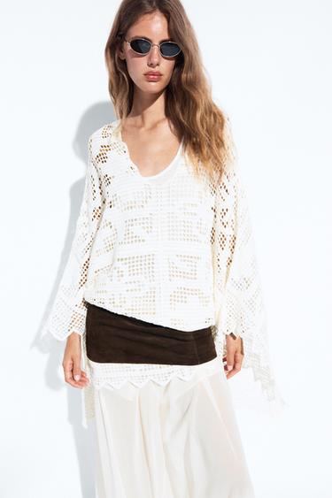 Crochet knit cape — White 2
