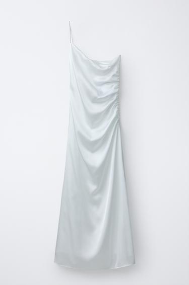 Zara ASYMMETRIC SATIN EFFECT RHINESTONE STRAP DRESS - White - Image 0