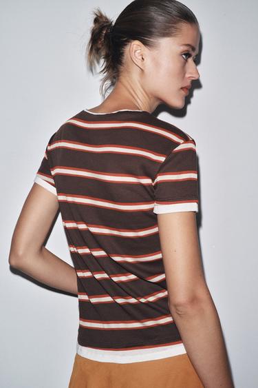DOUBLE STRIPE T-SHIRT - Chocolate brown by Zara - Image 2