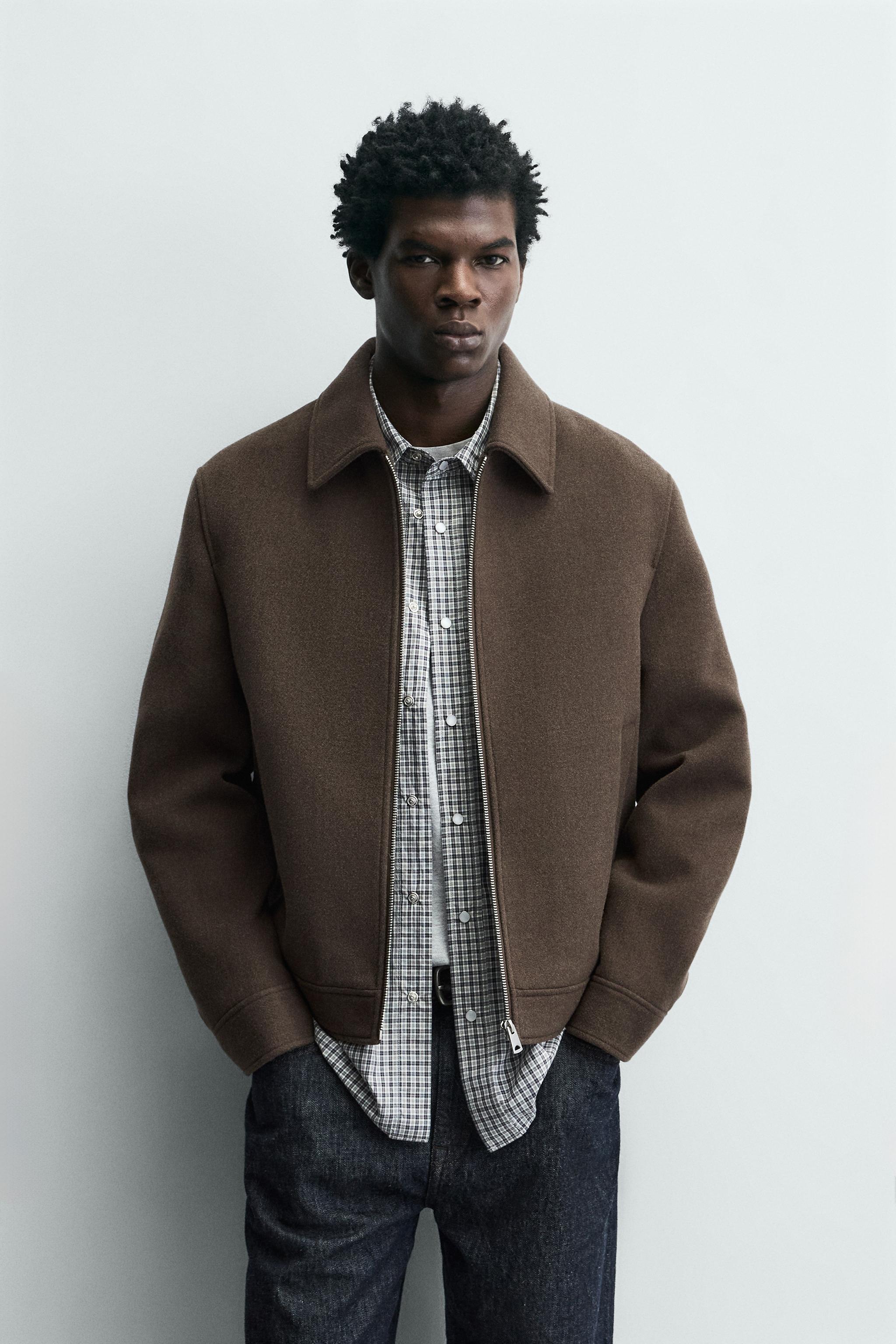 WOOL EFFECT ZIPPER JACKET - Brown | ZARA United States