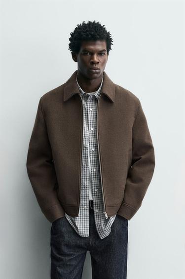 JACKE AUS STOFF MIT REISSVERSCHLUSS - Braun von Zara