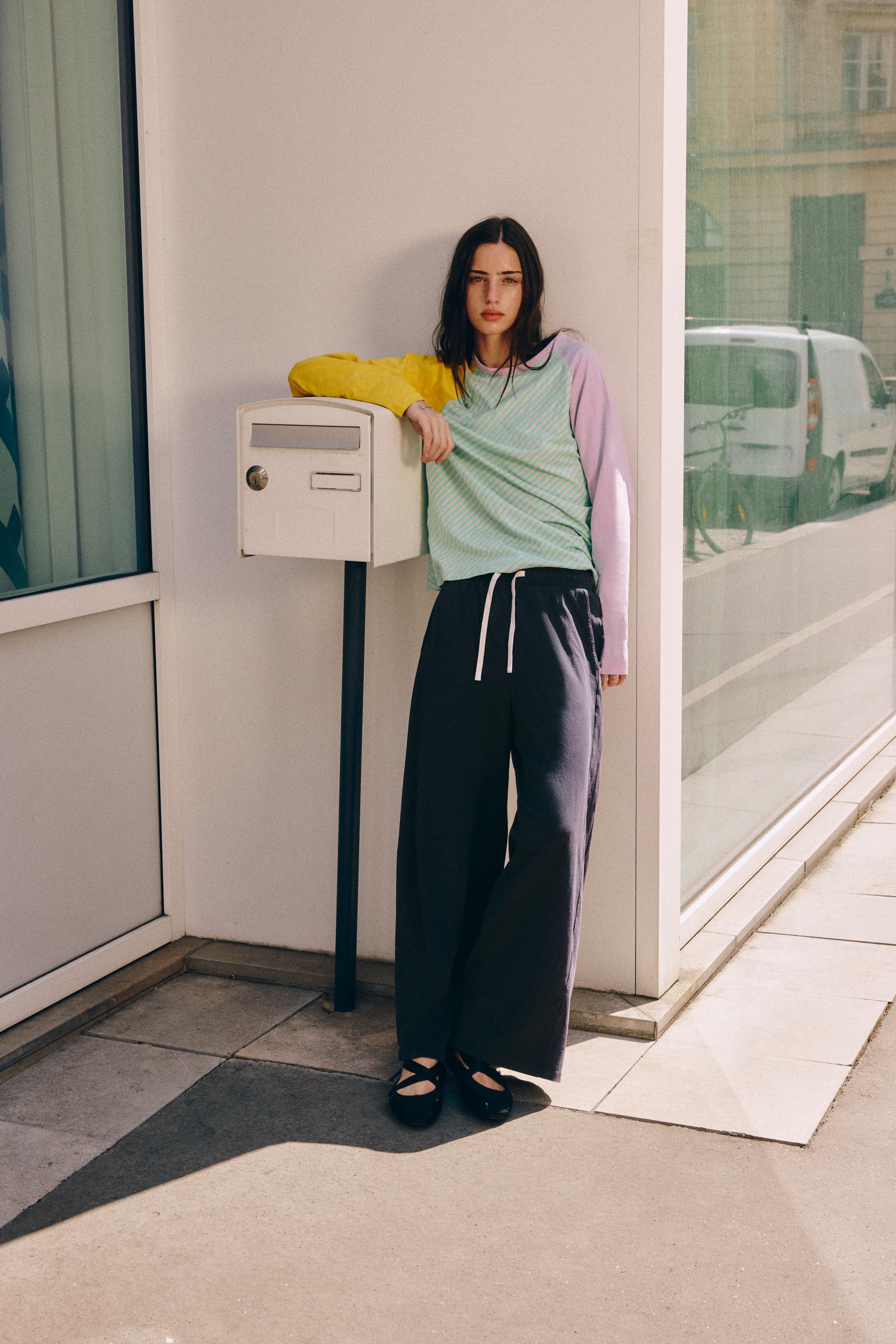 Женские футболки Zara TRICOLOR COTTON AND LINEN T-SHIRT