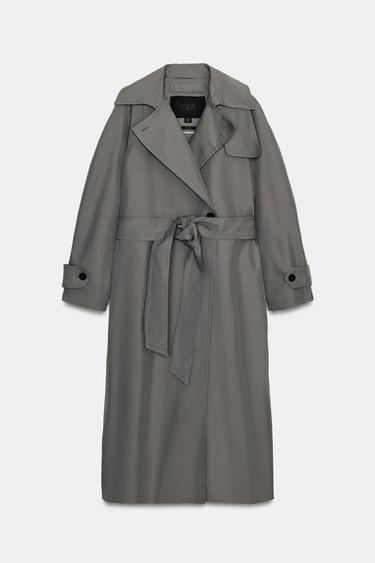 ОВЪРСАЙЗ ТРЕНЧКОТ С КОЛАН ZW COLLECTION - Сив / Телесен от Zara